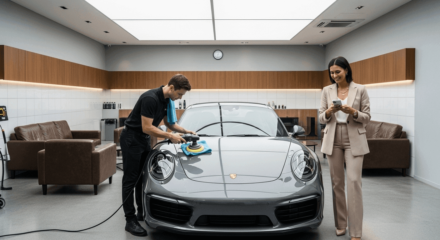 A green Porsche 911 in a well-lit studio
